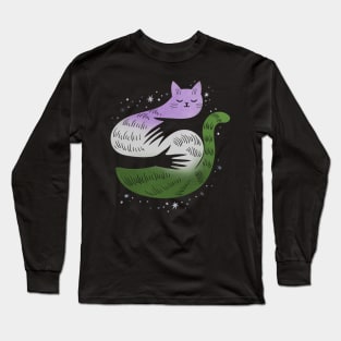 Genderqueer Cat Hug LGBT Pride Flag Long Sleeve T-Shirt